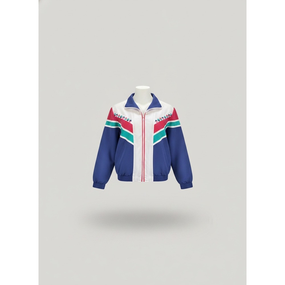 Vintage Style Colorblock Windbreaker Jacket Blue Pink White Retro Zip‎ Up Womens